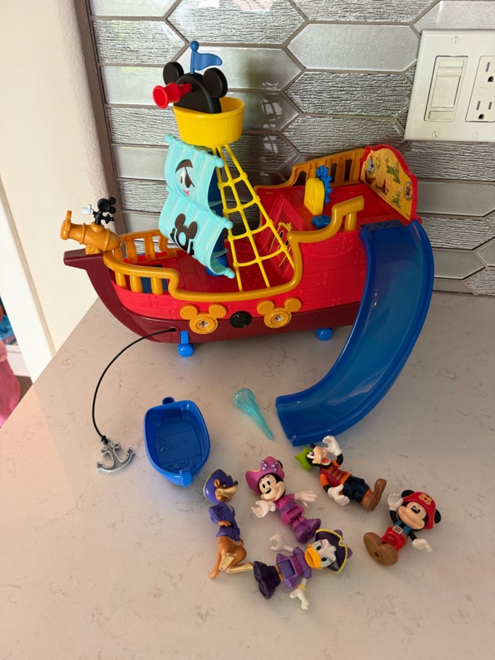 Disney Mickey Mouse Pirate Ship Playset - Red, Blue, Yellow